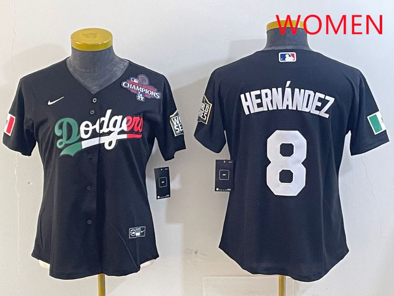 Women Los Angeles Dodgers 8 Hernandez Black Game 2025 Nike MLB Jersey style 4031